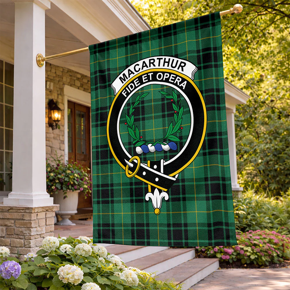 Scottish MacArthur Ancient Clan Badge Tartan Flag Parade Vertical Style