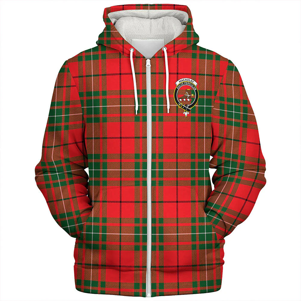 Scottish MacAulay Modern Clan Badge Tartan Sherpa Hoodie - Image 3
