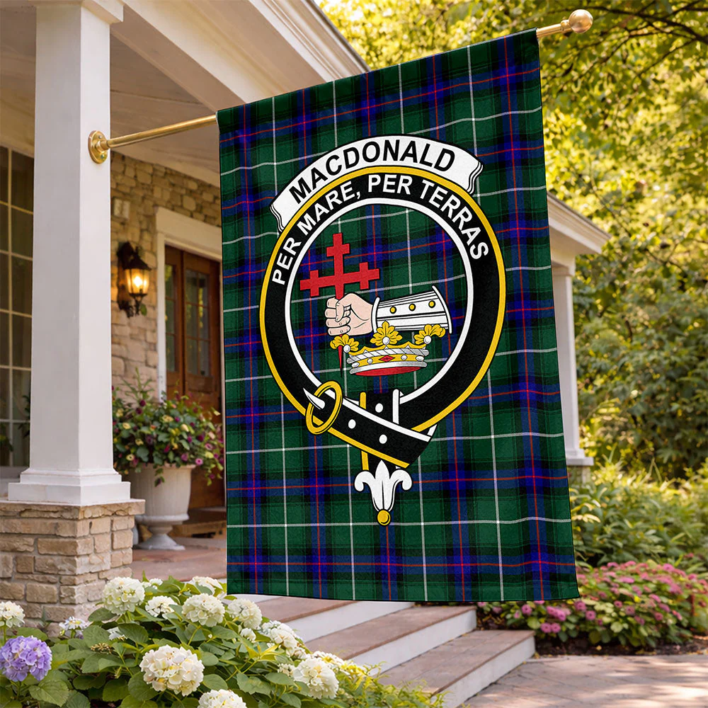 Scottish MacDonald of the Isles Hunting Modern Clan Badge Tartan Flag Parade Vertical Style