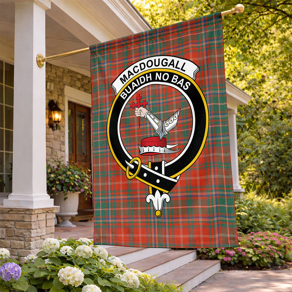 Scottish MacDougall Ancient Clan Badge Tartan Flag Parade Vertical Style