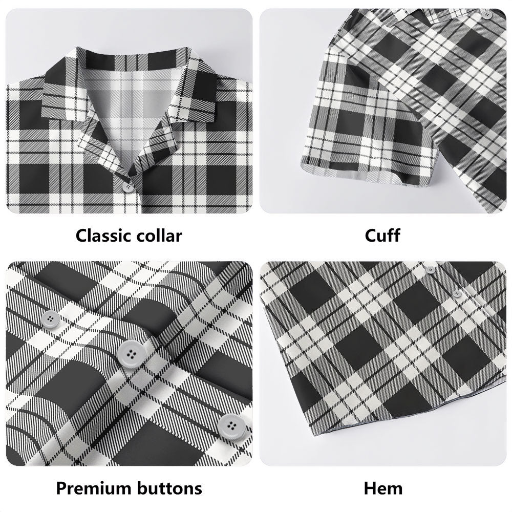 Scottish MacFarlane Black & White Ancient Clan Badge Tartan Hawaiian Shirt - Image 4