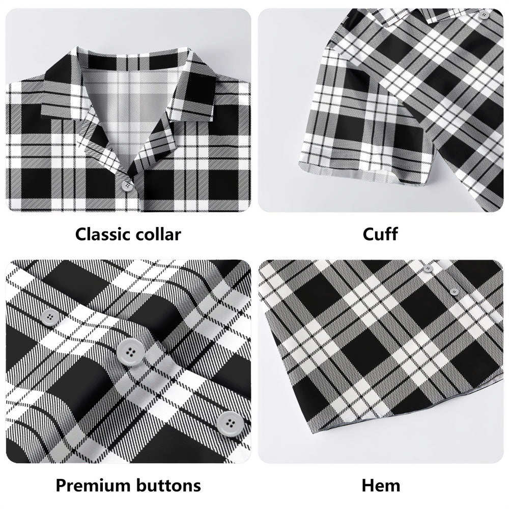 Scottish MacFarlane Black & White Clan Badge Tartan Hawaiian Shirt - Image 4