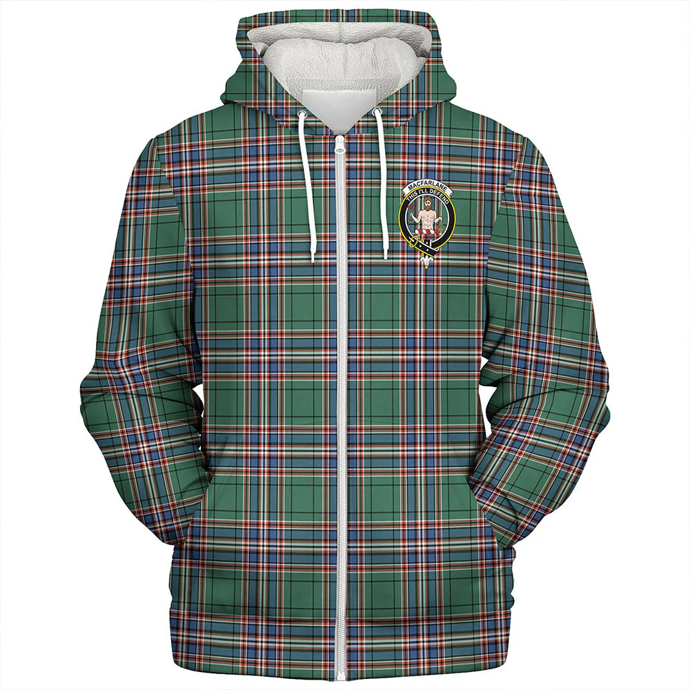 Scottish MacFarlane Hunting Ancient Clan Badge Tartan Sherpa Hoodie - Image 3