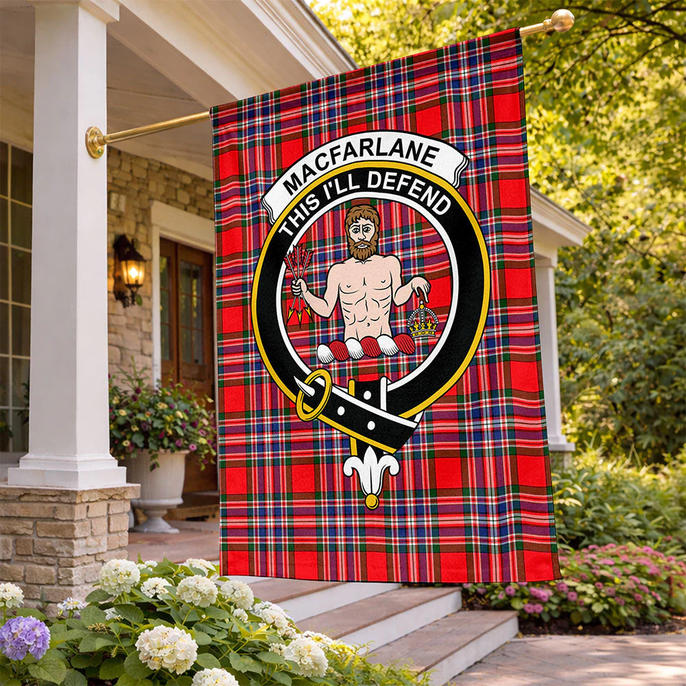 Scottish MacFarlane Modern Clan Badge Tartan Flag Parade Vertical Style
