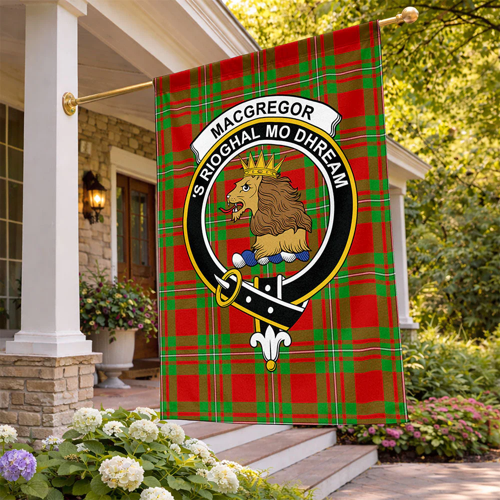Scottish MacGregor Modern Clan Badge Tartan Flag Parade Vertical Style