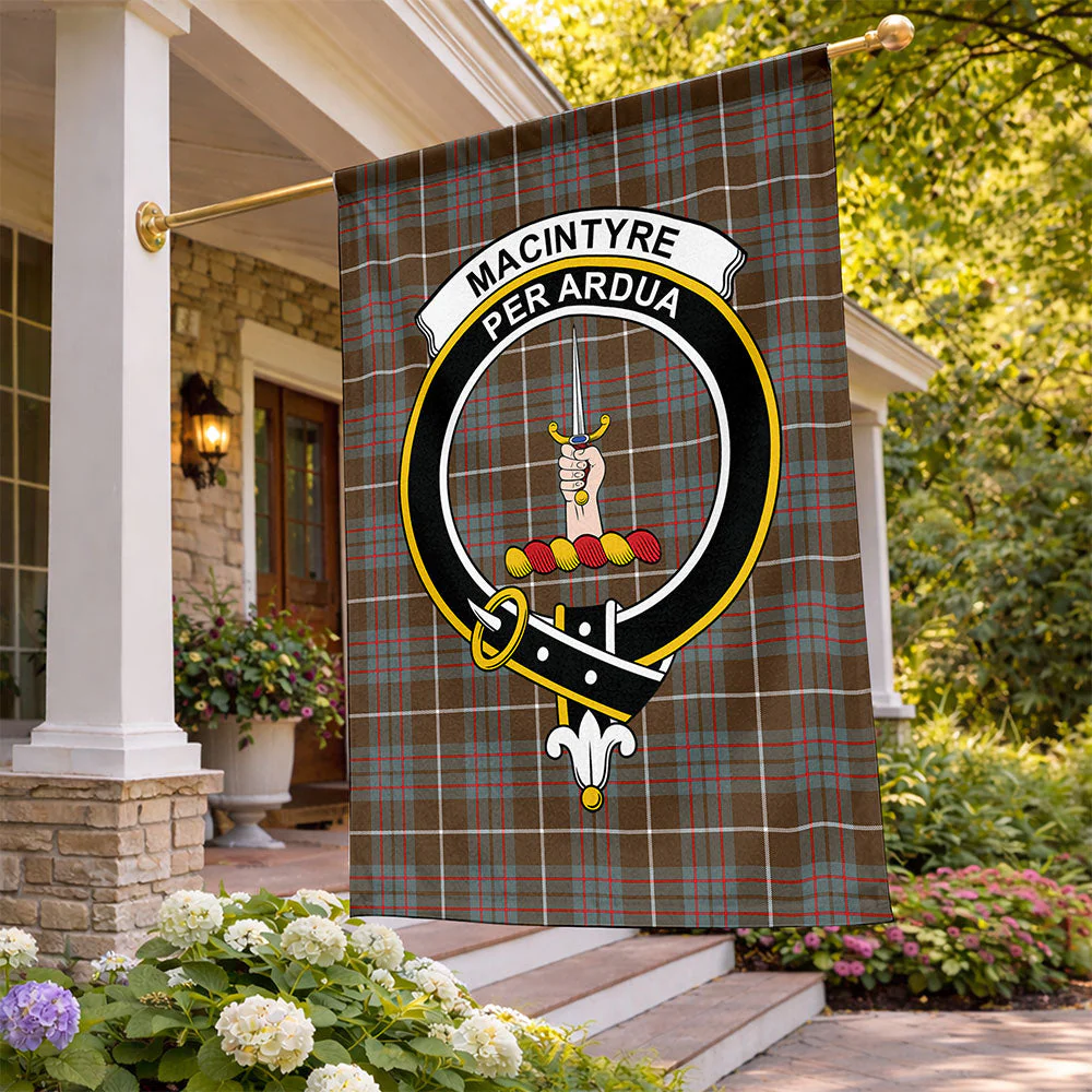 Scottish MacIntyre Hunting Weathered Clan Badge Tartan Flag Parade Vertical Style