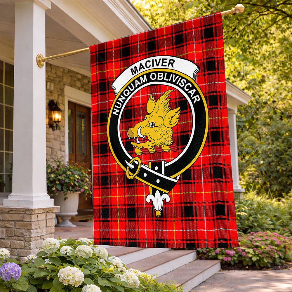Scottish MacIver Modern Clan Badge Tartan Flag Parade Vertical Style