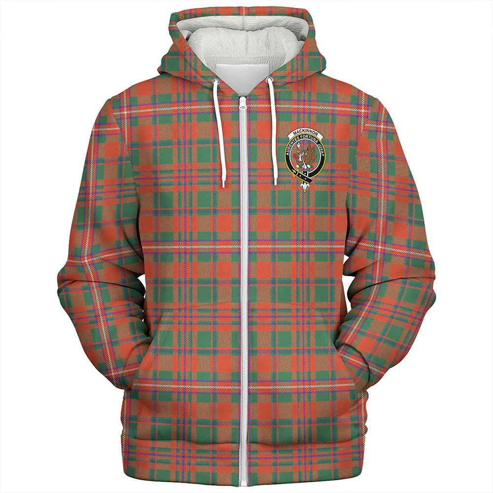 Scottish MacKinnon Ancient Clan Badge Tartan Sherpa Hoodie - Image 3