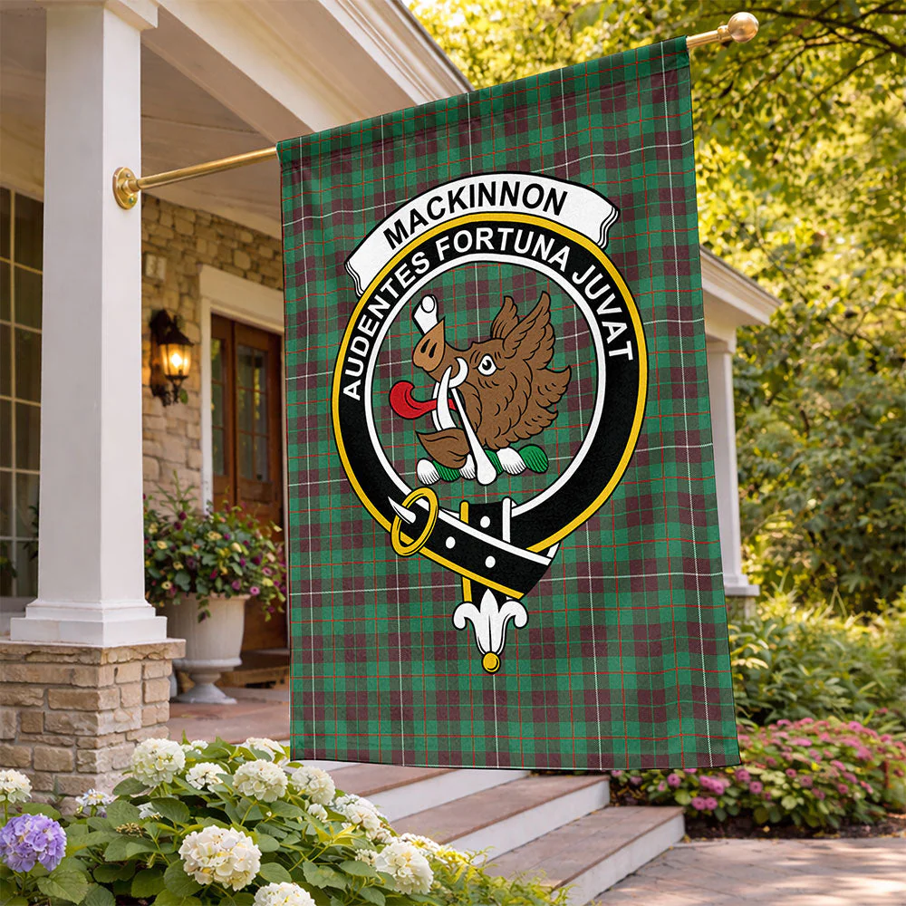 Scottish MacKinnon Hunting Ancient Clan Badge Tartan Flag Parade Vertical Style