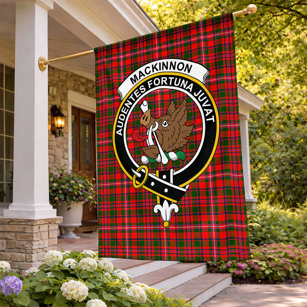 Scottish MacKinnon Modern Clan Badge Tartan Flag Parade Vertical Style