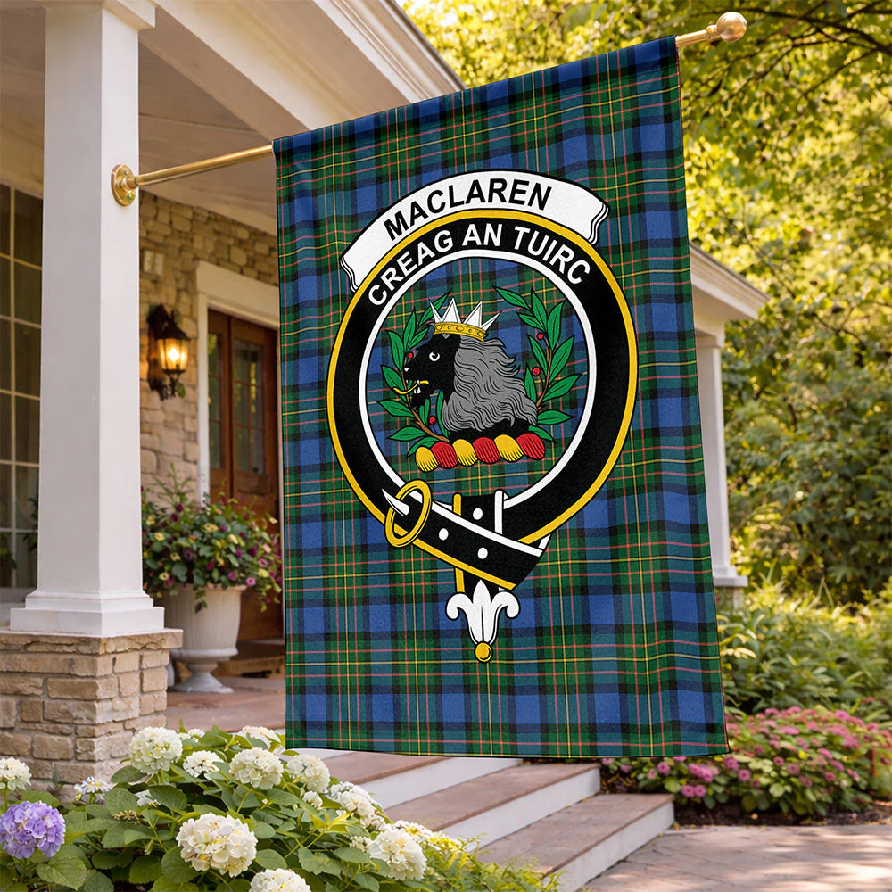 Scottish MacLaren Ancient Clan Badge Tartan Flag Parade Vertical Style