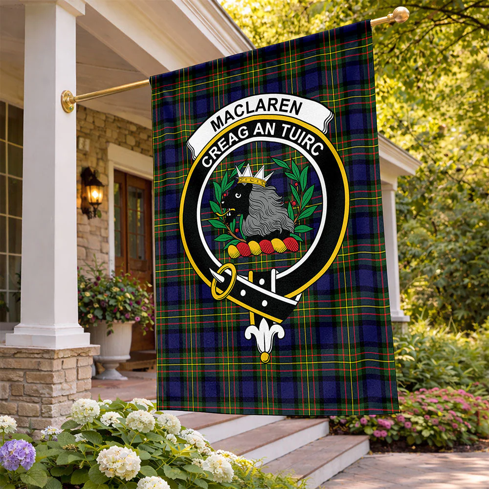 Scottish MacLaren Modern Clan Badge Tartan Flag Parade Vertical Style