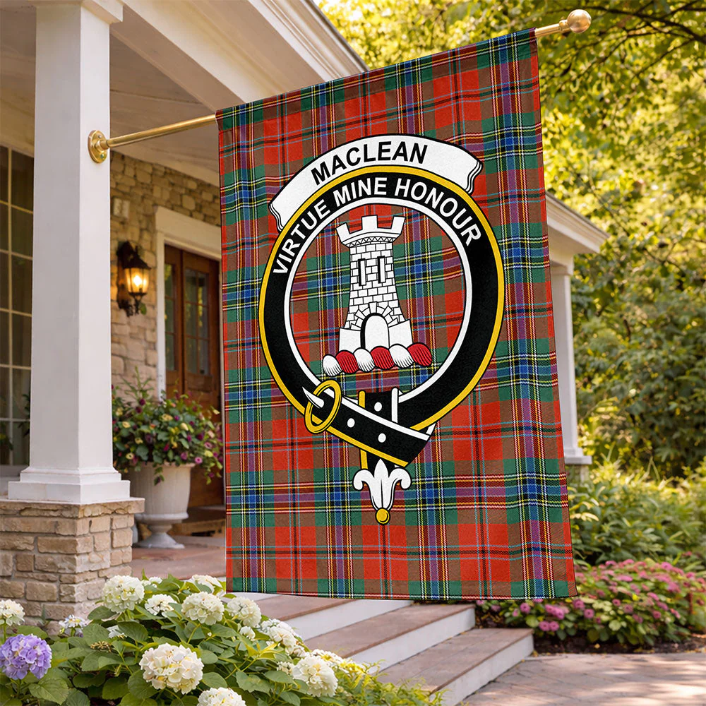Scottish MacLean of Duart Ancient Clan Badge Tartan Flag Parade Vertical Style