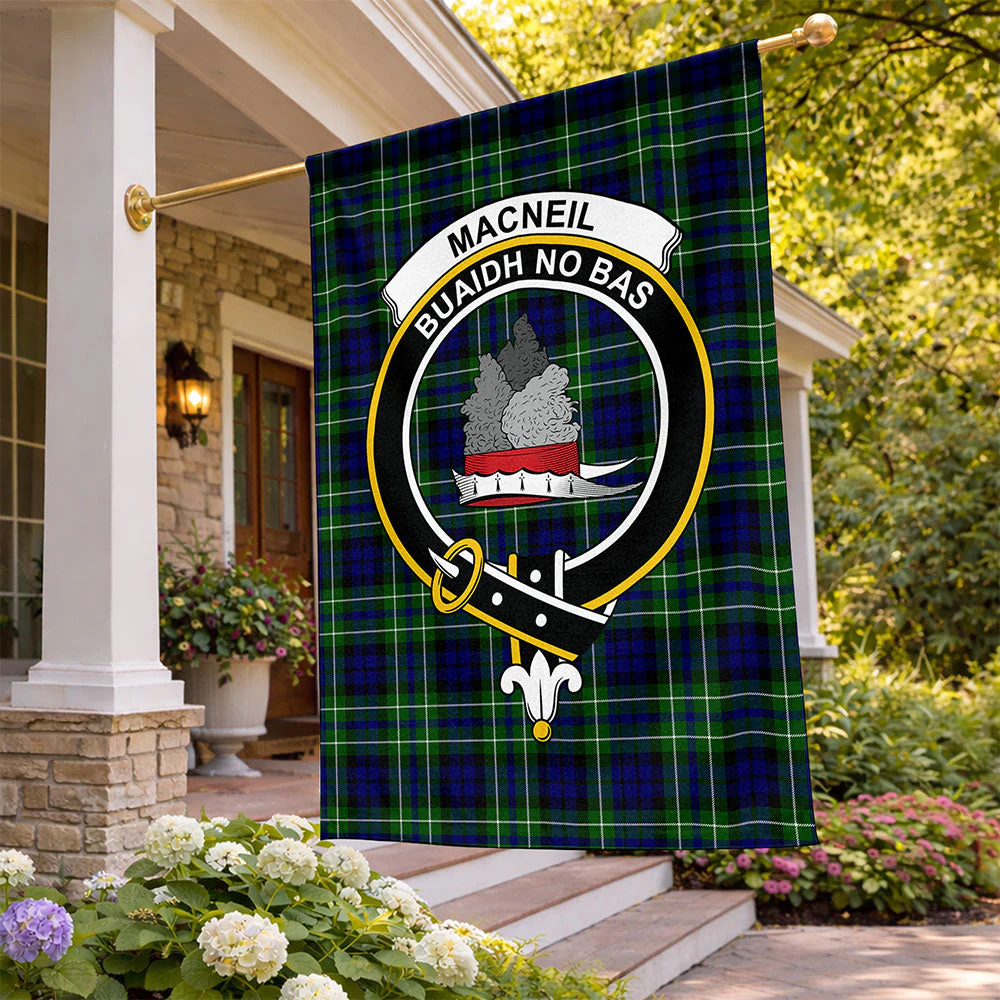 Scottish MacNeil of Colonsay Modern Clan Badge Tartan Flag Parade Vertical Style