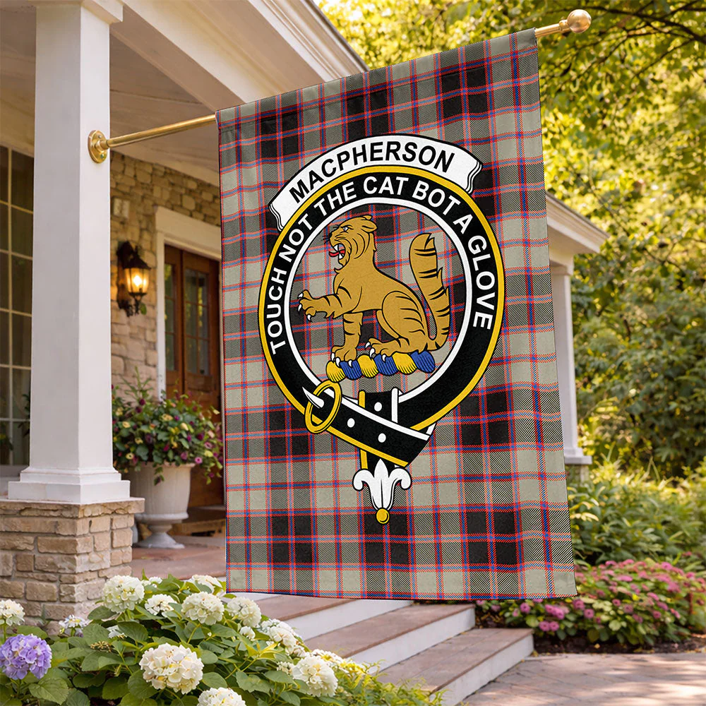 Scottish MacPherson Hunting Ancient Clan Badge Tartan Flag Parade Vertical Style