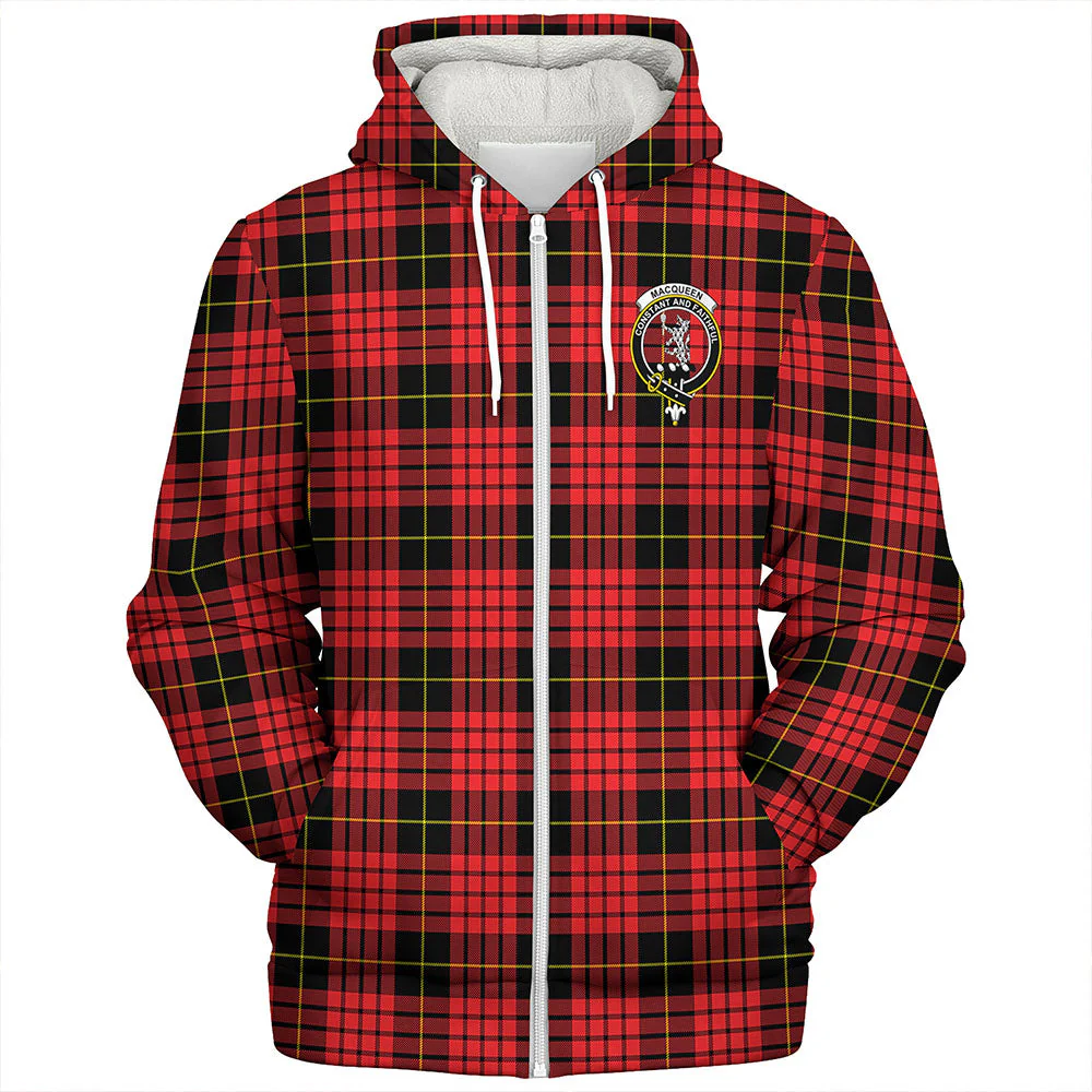 Scottish MacQueen Modern Clan Badge Tartan Sherpa Hoodie - Image 3
