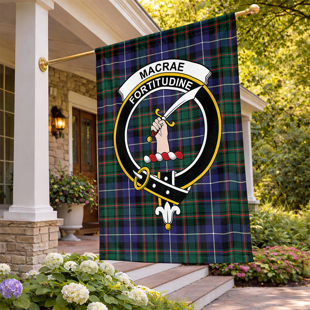 Scottish MacRae Hunting Modern Clan Badge Tartan Flag Parade Vertical Style