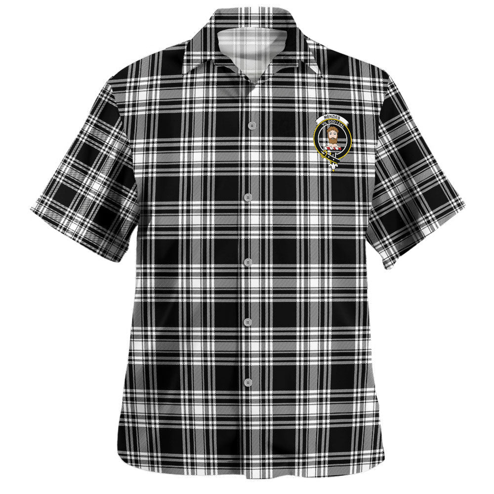 Scottish Menzies Black & White Modern Clan Badge Tartan Hawaiian Shirt - Image 2