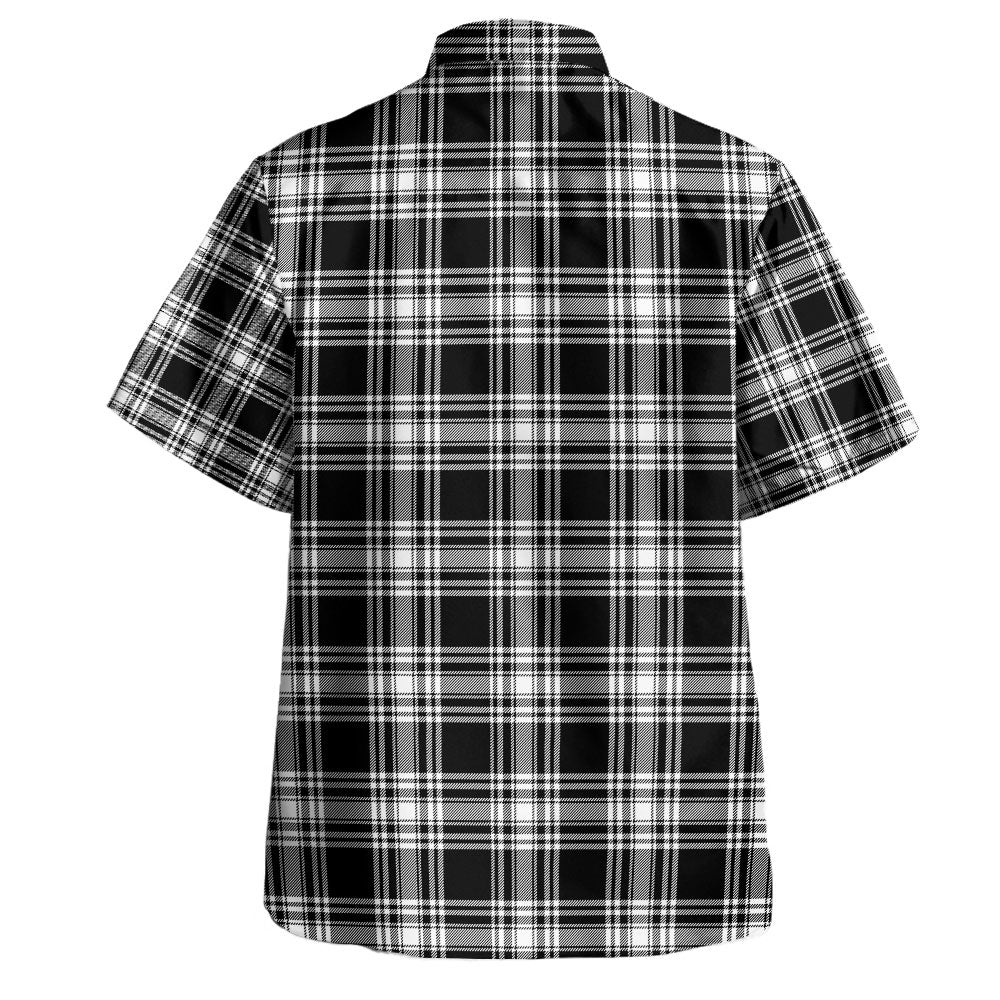 Scottish Menzies Black & White Modern Clan Badge Tartan Hawaiian Shirt - Image 3