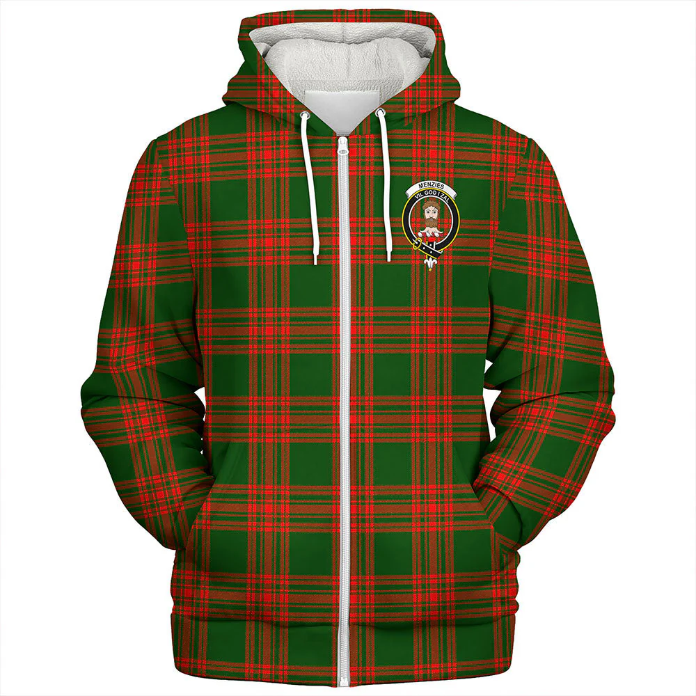 Scottish Menzies Green Modern Clan Badge Tartan Sherpa Hoodie - Image 3