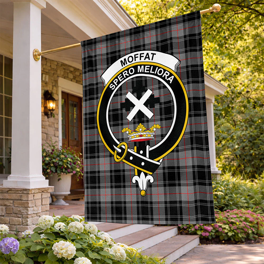 Scottish Moffat Modern Clan Badge Tartan Flag Parade Vertical Style