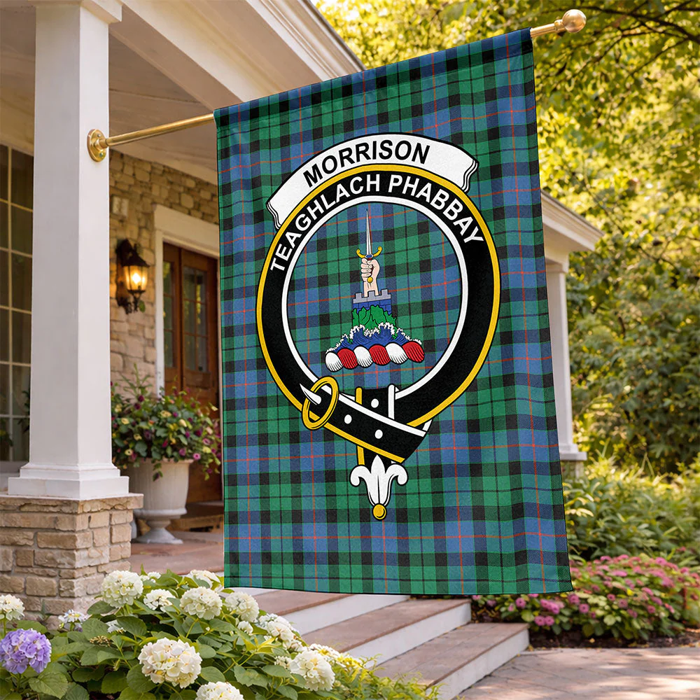 Scottish Morrison Ancient Clan Badge Tartan Flag Parade Vertical Style