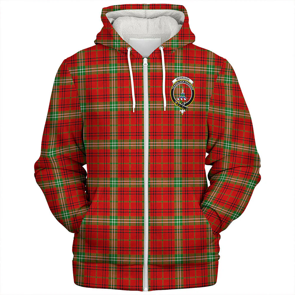 Scottish Morrison Red Modern Clan Badge Tartan Sherpa Hoodie - Image 3