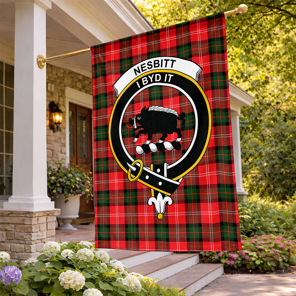 Scottish Nesbitt Modern Clan Badge Tartan Flag Parade Vertical Style