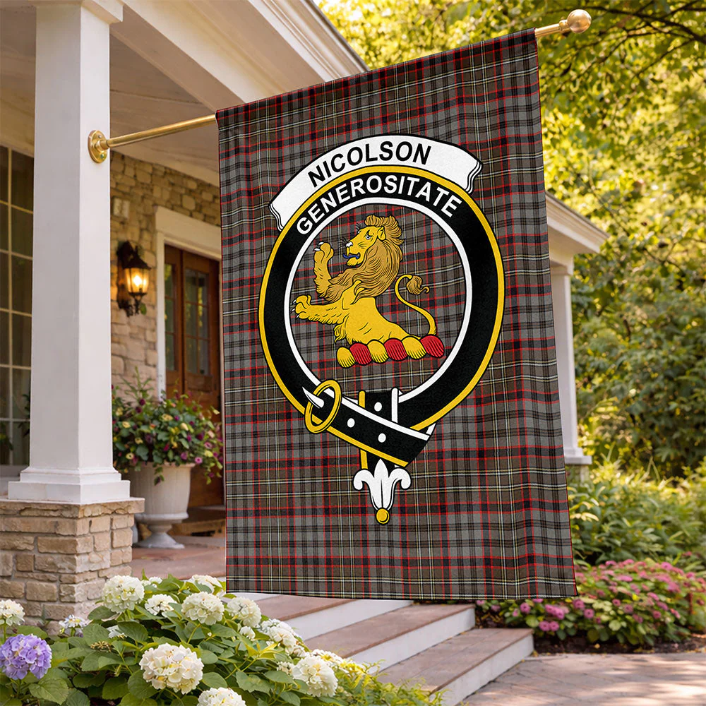 Scottish Nicolson Hunting Weathered Clan Badge Tartan Flag Parade Vertical Style