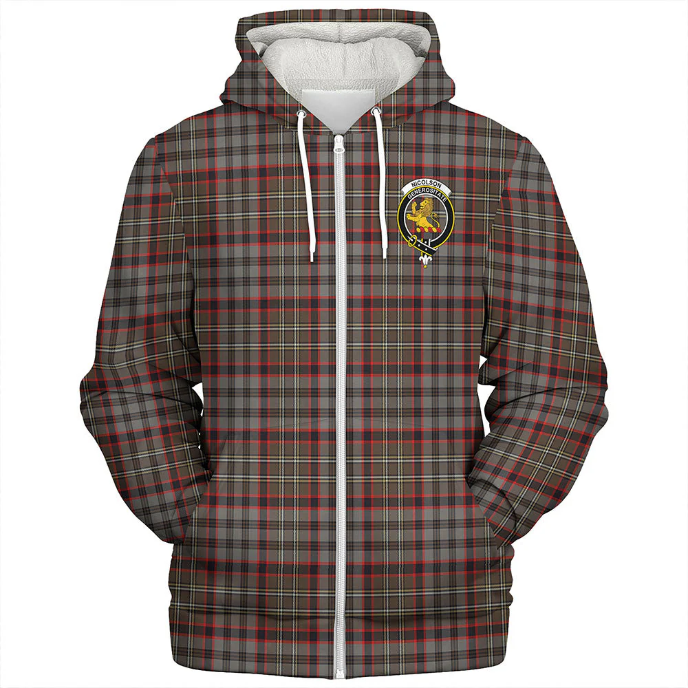 Scottish Nicolson Hunting Weathered Clan Badge Tartan Sherpa Hoodie - Image 3