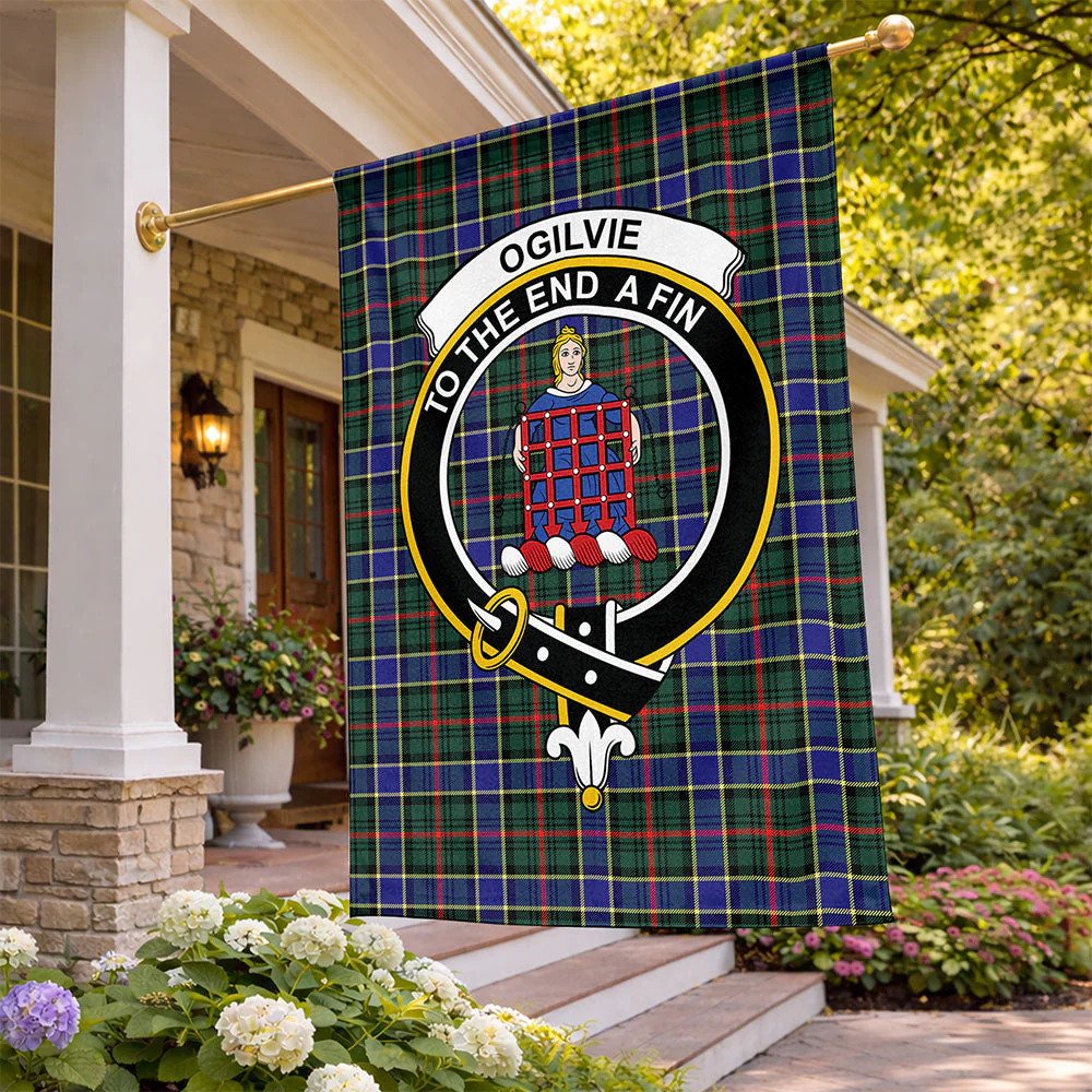 Scottish Ogilvie Hunting Modern Clan Badge Tartan Flag Parade Vertical Style