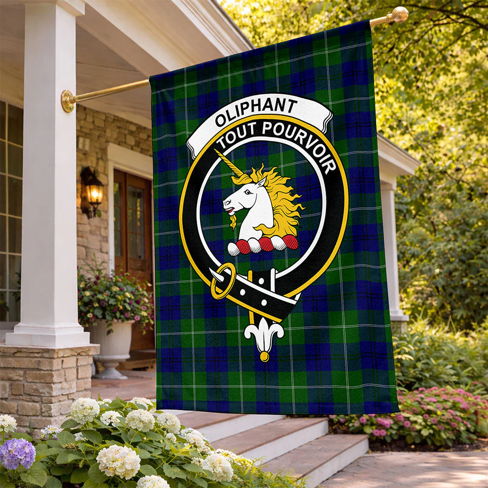 Scottish Oliphant Modern Clan Badge Tartan Flag Parade Vertical Style