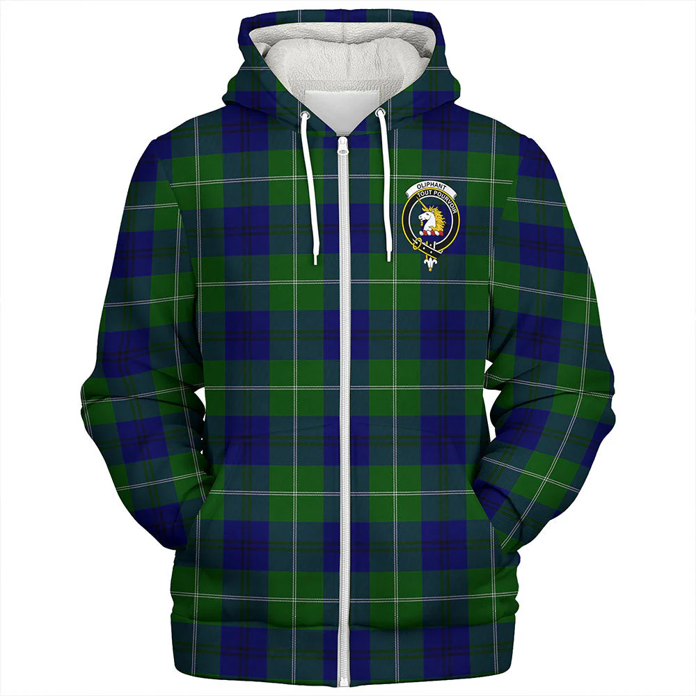Scottish Oliphant Modern Clan Badge Tartan Sherpa Hoodie - Image 3