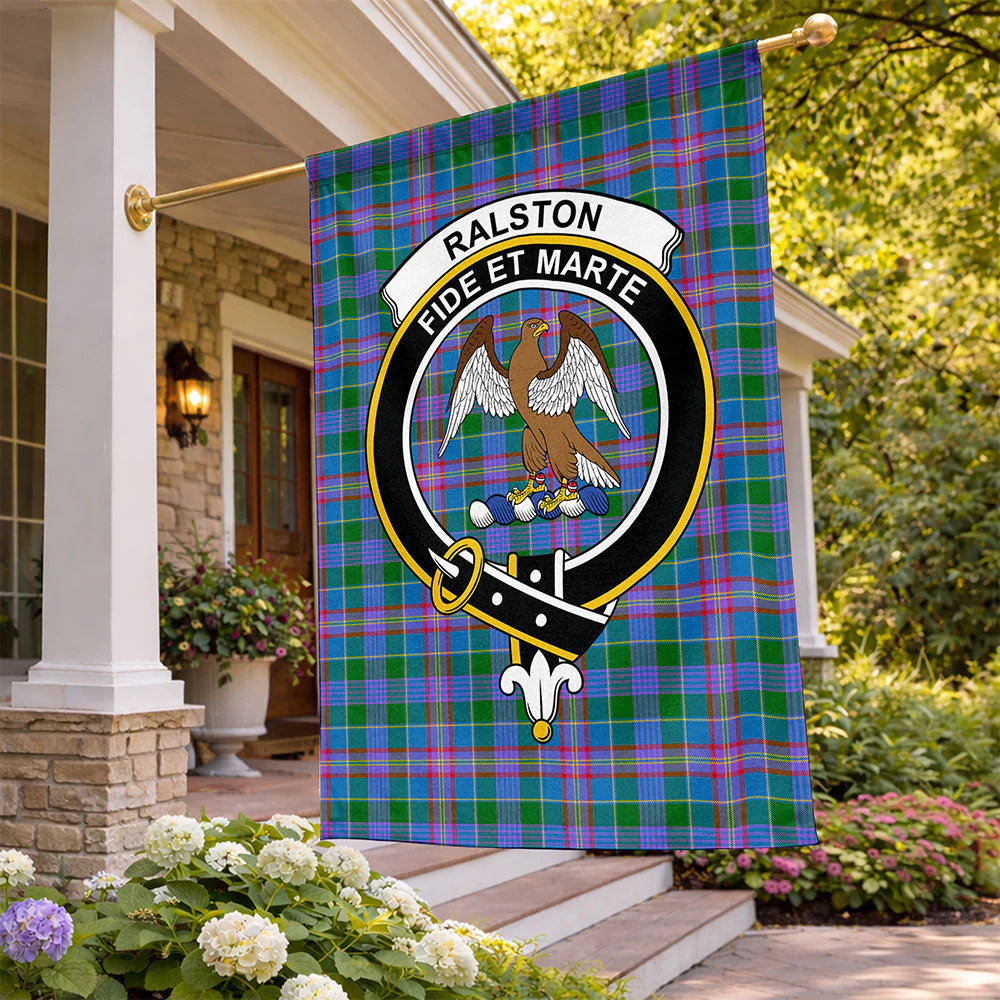 Scottish Ralston Clan Badge Tartan Flag Parade Vertical Style