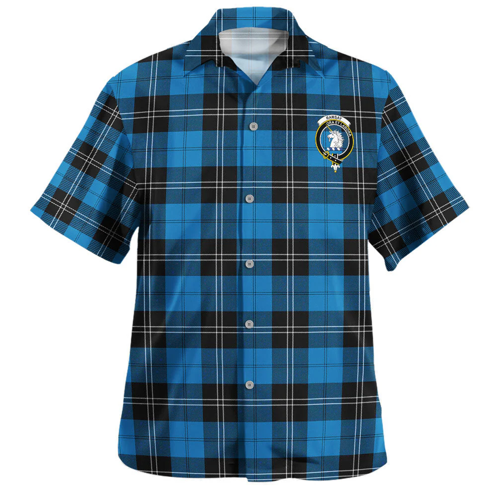 Scottish Ramsay Blue Ancient Clan Badge Tartan Hawaiian Shirt - Image 2