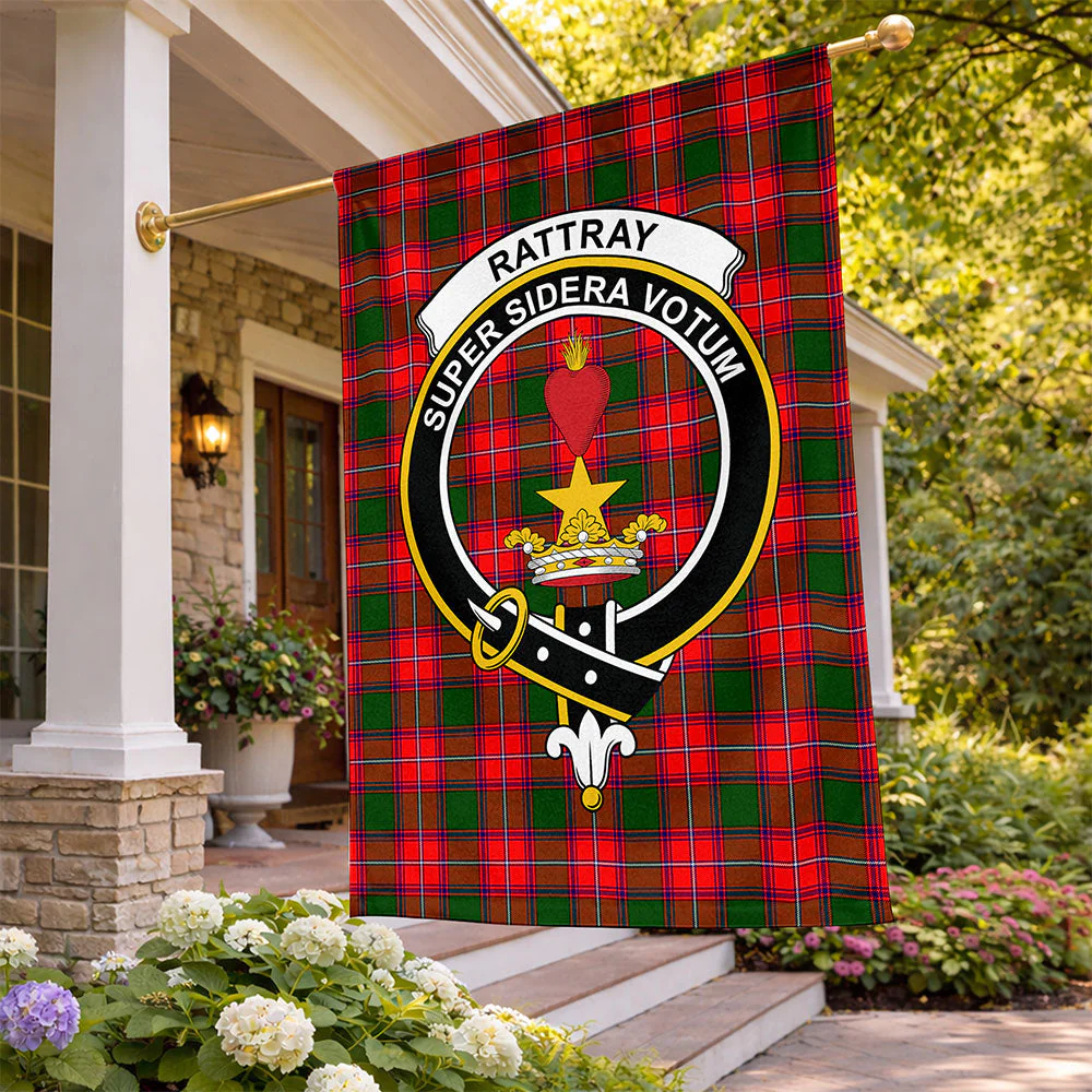 Scottish Rattray Modern Clan Badge Tartan Flag Parade Vertical Style