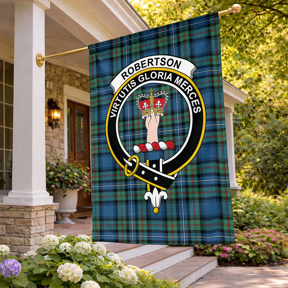 Scottish Robertson Hunting Ancient Clan Badge Tartan Flag Parade Vertical Style