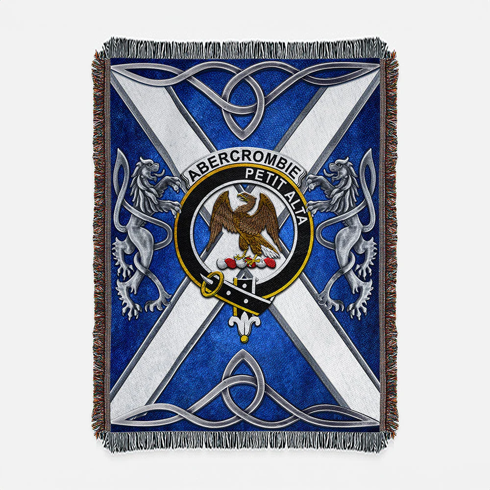 Scottish Abercrombie Clan Badge Woven Blanket Silver Rampant Lion Emblem