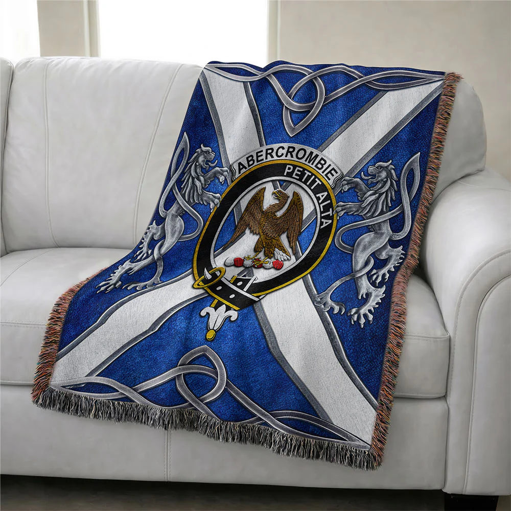 Scottish Abercrombie Clan Badge Woven Blanket Silver Rampant Lion Emblem - Image 3
