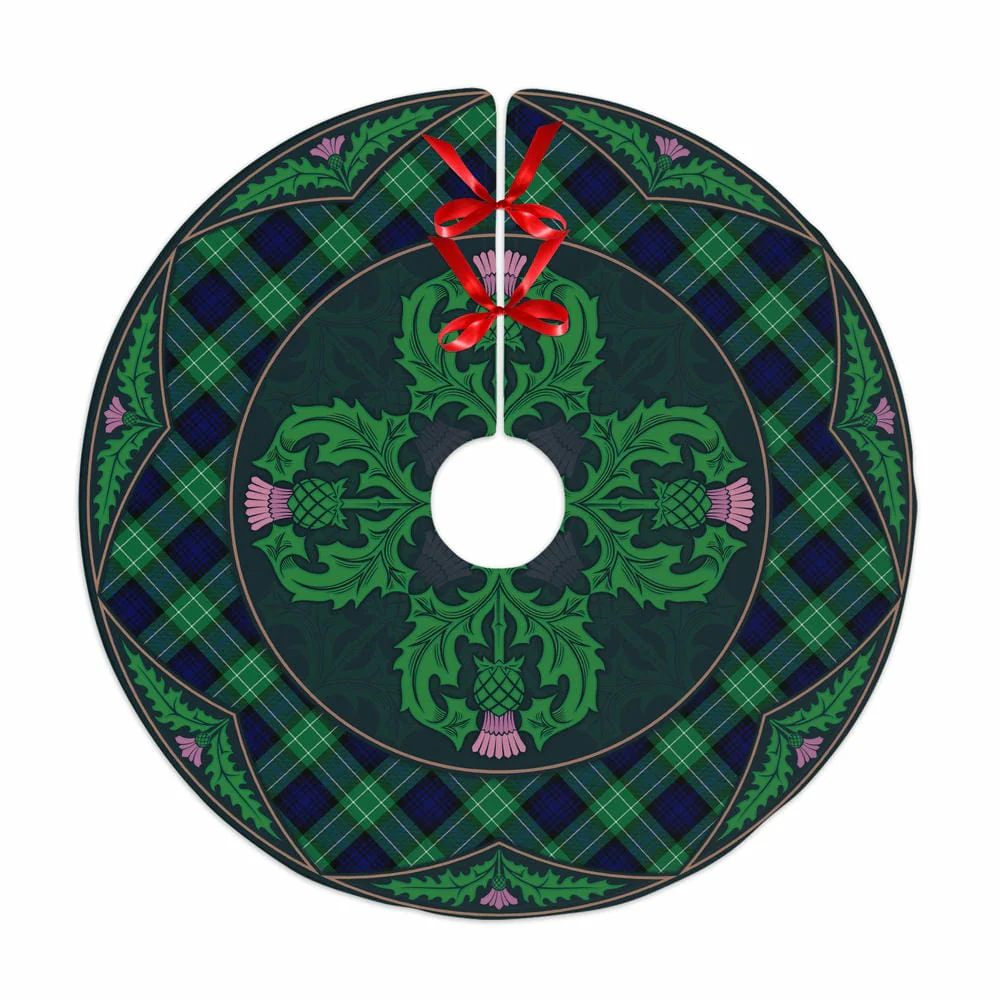 Scottish Abercrombie Tartan Christmas Tree Skirt Old Scottish Thistle Flower