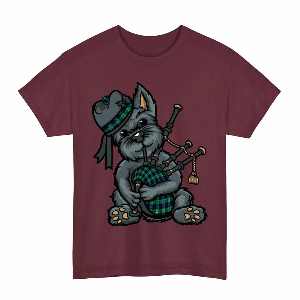 Scottish Abercrombie Clan Tartan Terrier Bagpipe Unisex T-Shirt - Image 4