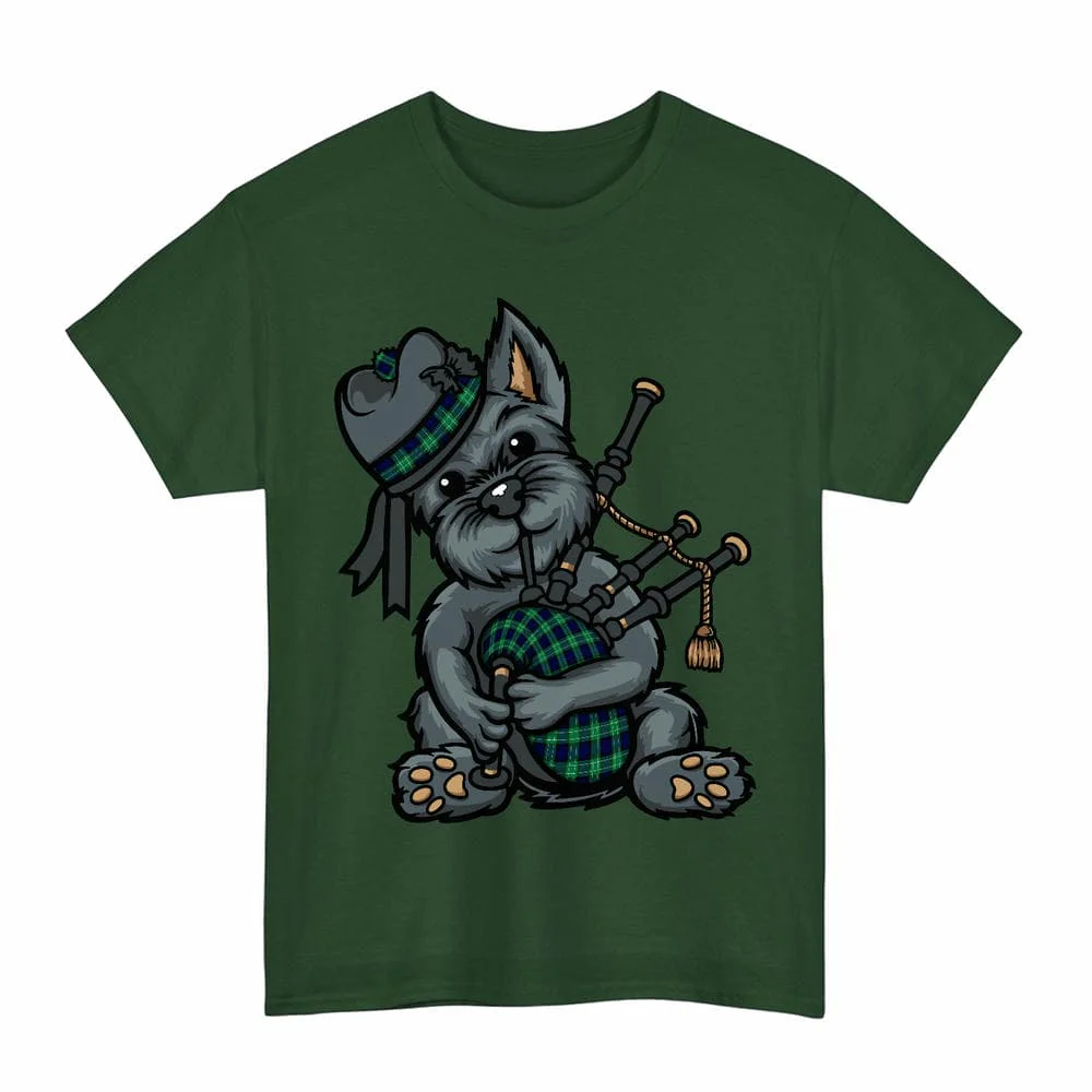 Scottish Abercrombie Clan Tartan Terrier Bagpipe Unisex T-Shirt - Image 6