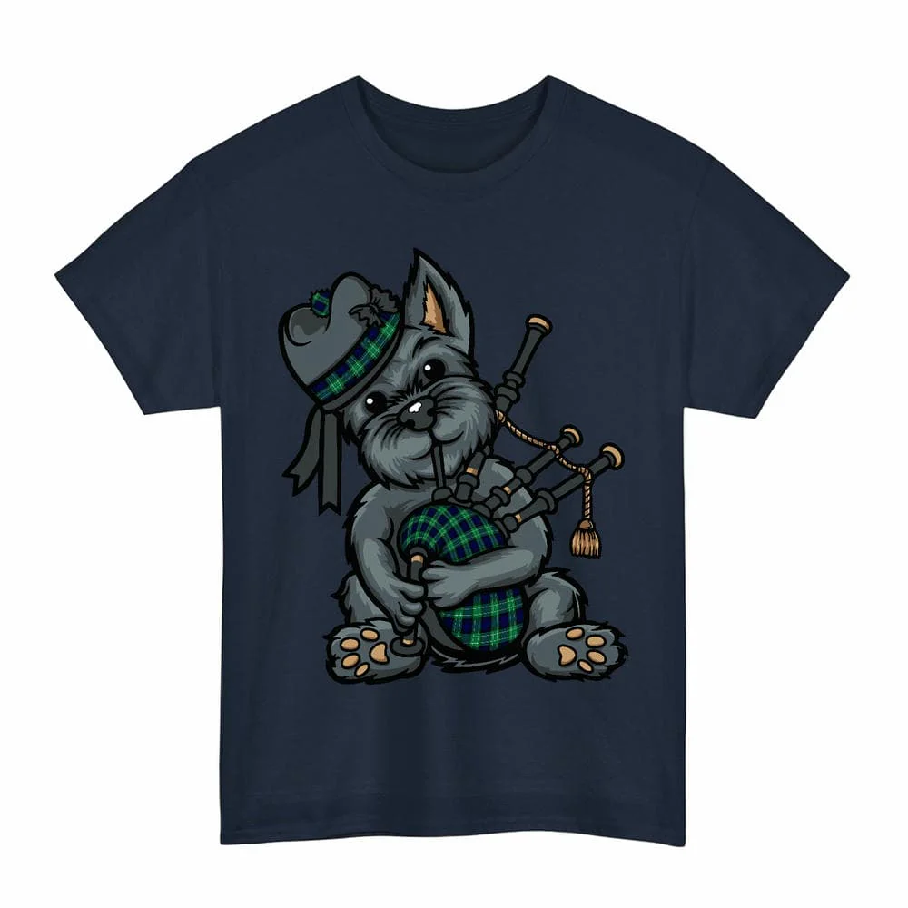 Scottish Abercrombie Clan Tartan Terrier Bagpipe Unisex T-Shirt - Image 7