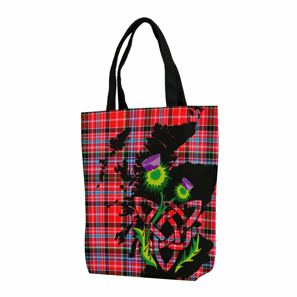 Scottish Aberdeen District Tartan Canvas Bag With Shoulder Strap With Thistle