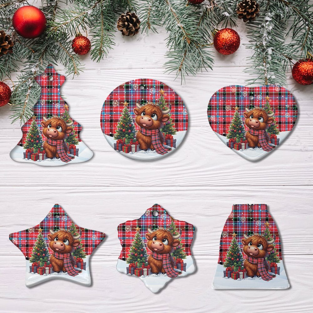Scottish Aberdeen District Tartan Ceramic Ornament Cute Highland Cow Christmas