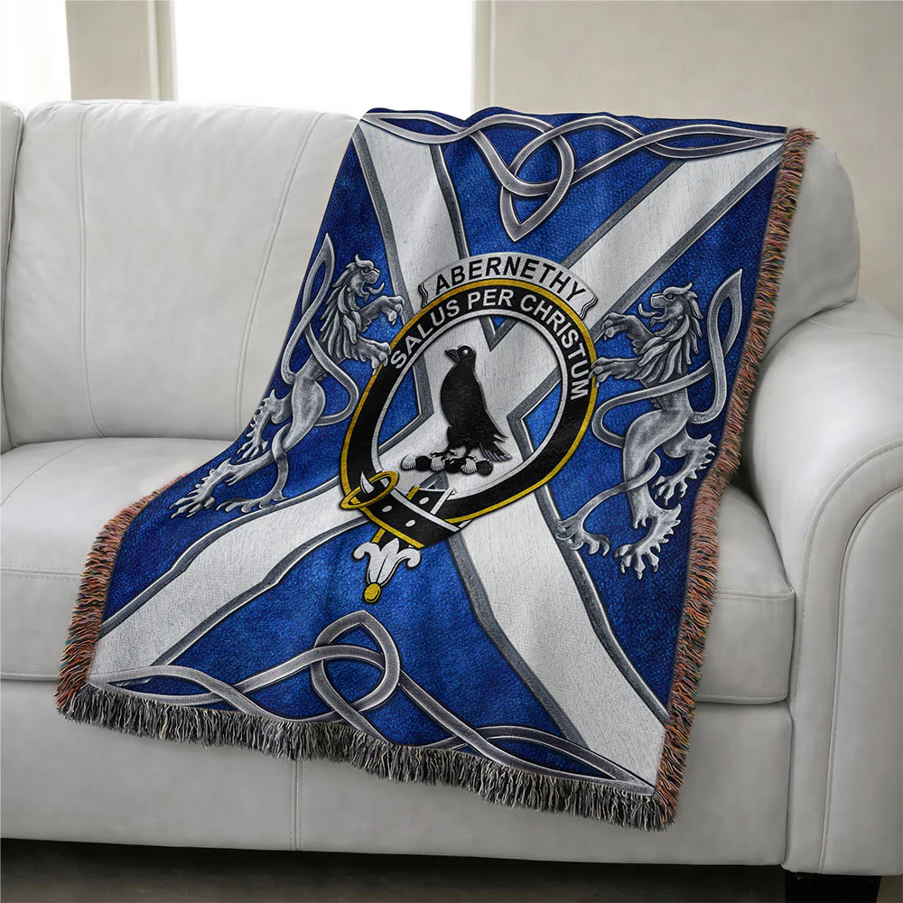Scottish Abernethy Clan Badge Woven Blanket Silver Rampant Lion Emblem - Image 3