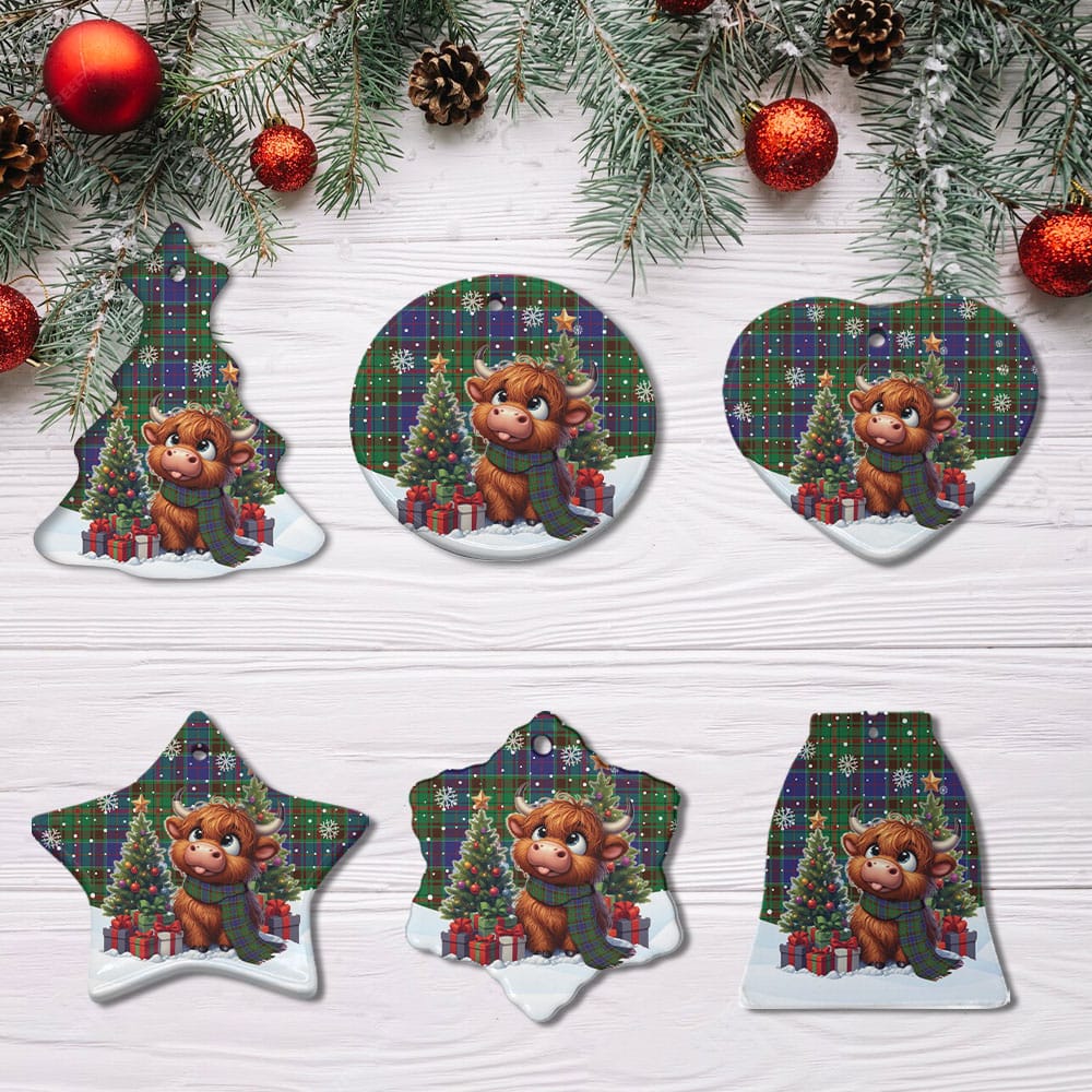 Scottish Adam Tartan Ceramic Ornament Cute Highland Cow Christmas