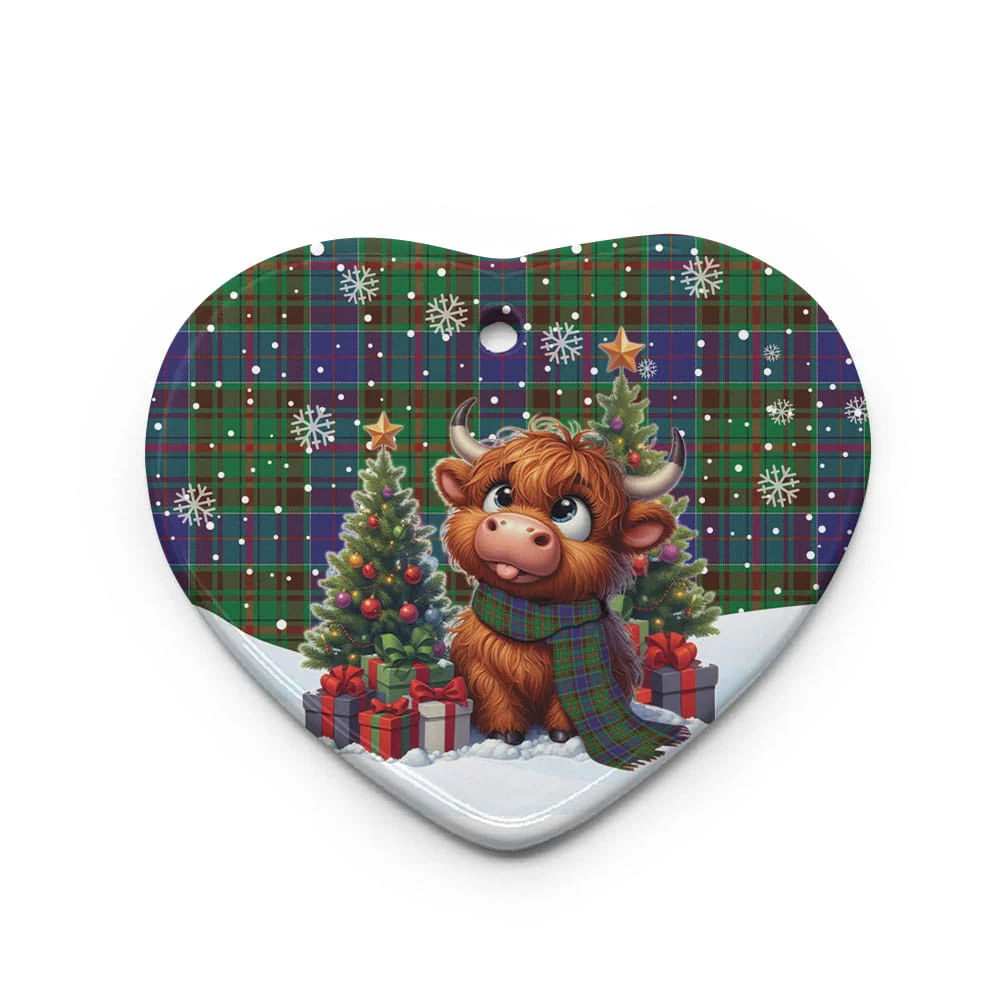 Scottish Adam Tartan Ceramic Ornament Cute Highland Cow Christmas - Image 3