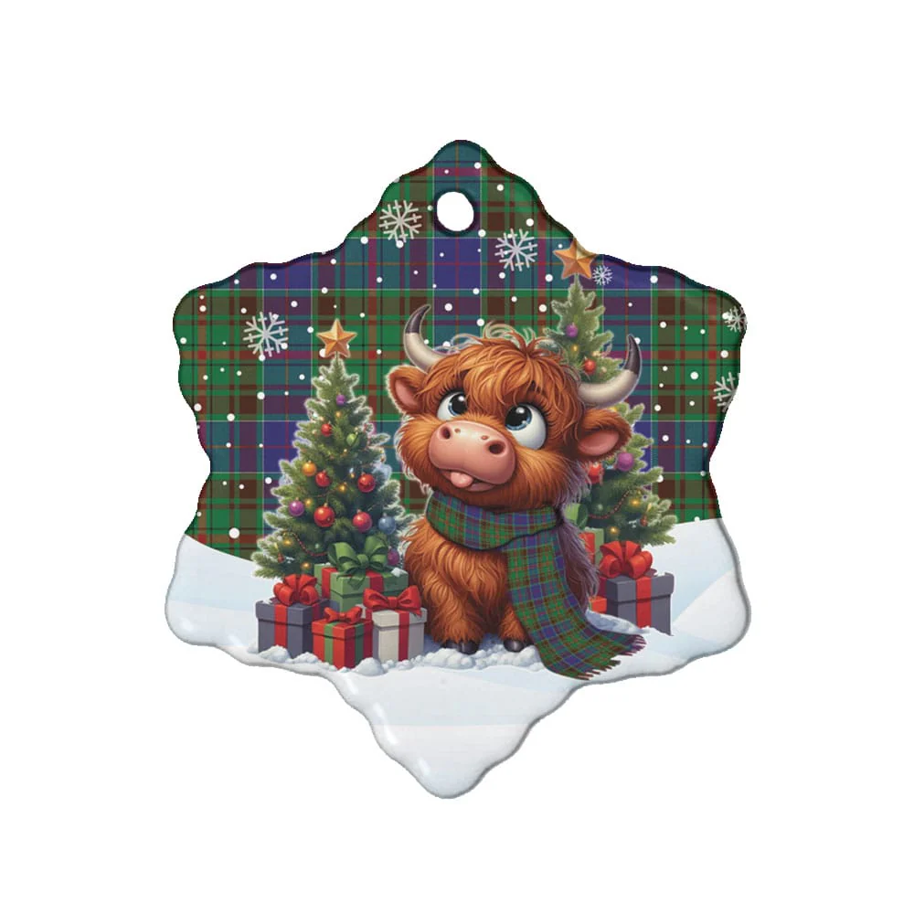 Scottish Adam Tartan Ceramic Ornament Cute Highland Cow Christmas - Image 6