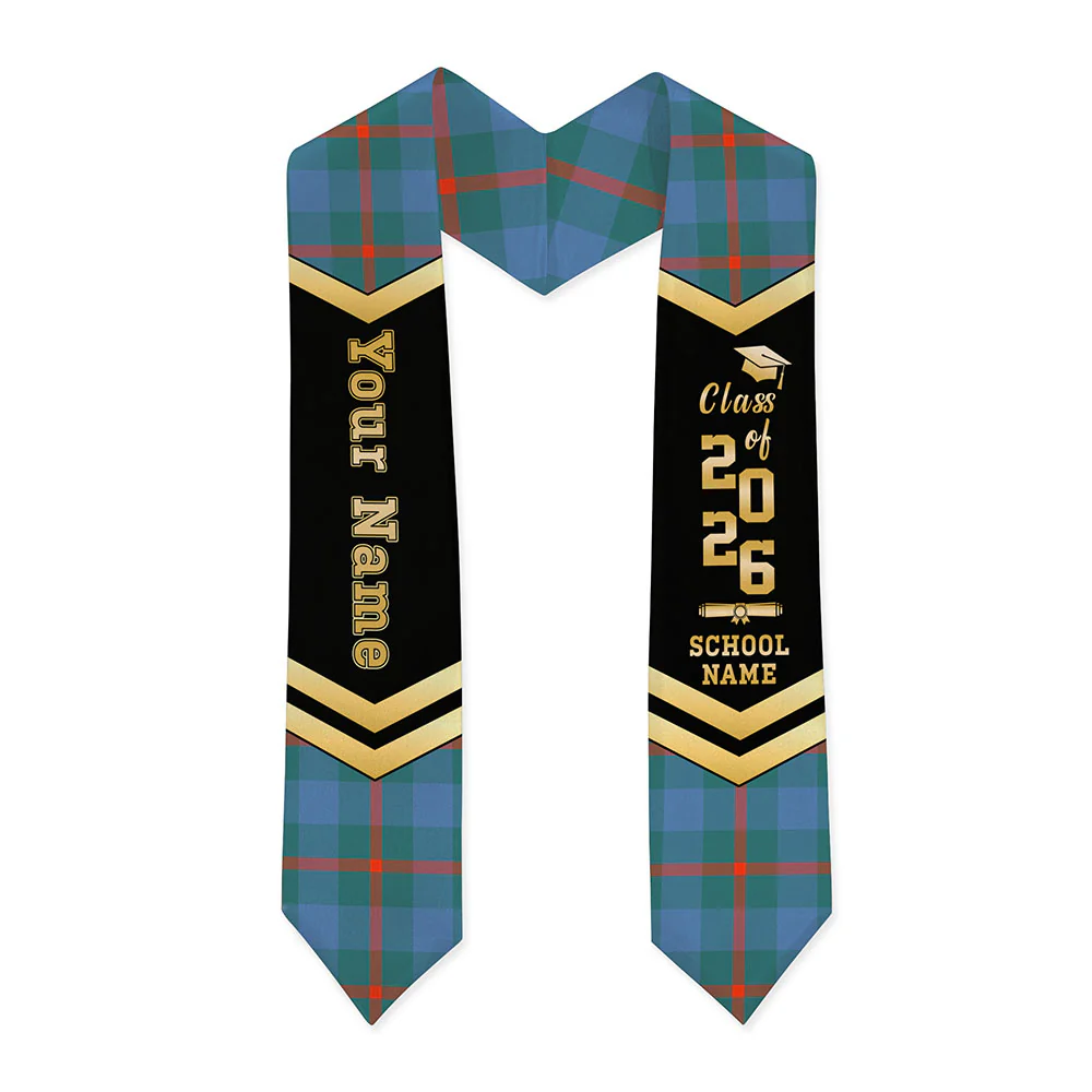 Scottish Agnew Ancient Clan Badge Tartan Graduation Stole Black Gold Honor - Image 3